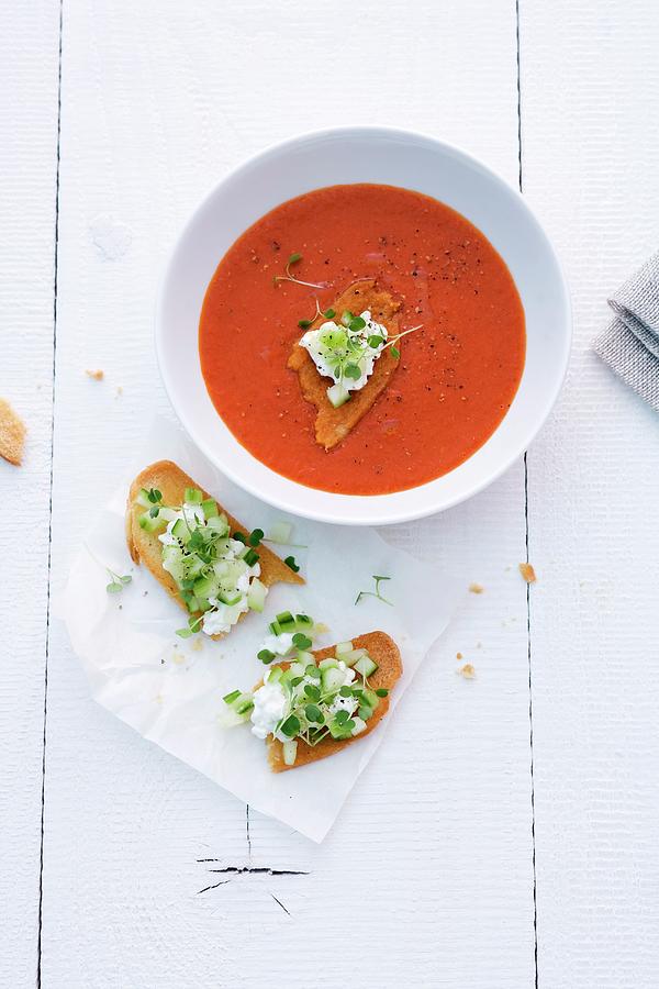 Tomato Soup With Crostini Photograph by Michael Wissing