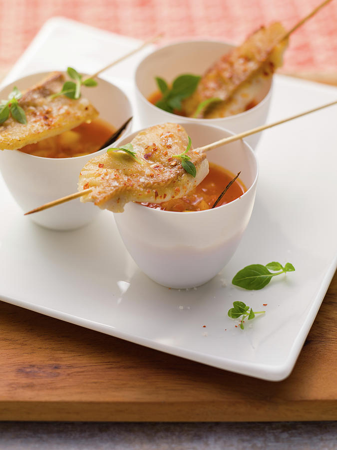 Tomato Soup With Fish Skewers Photograph by Eising Studio