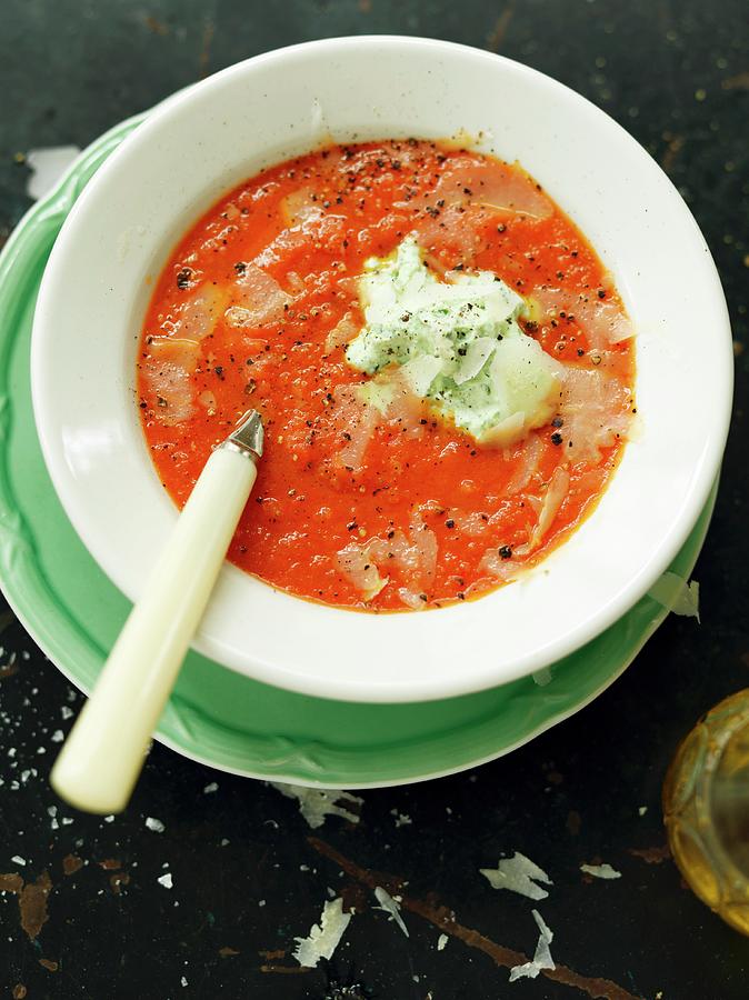 Tomato Soup With Herb Ricotta Photograph by Lina Eriksson