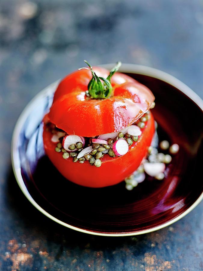 Tomato Stuffed With Lentil And Radish Salad Photograph by Amiel