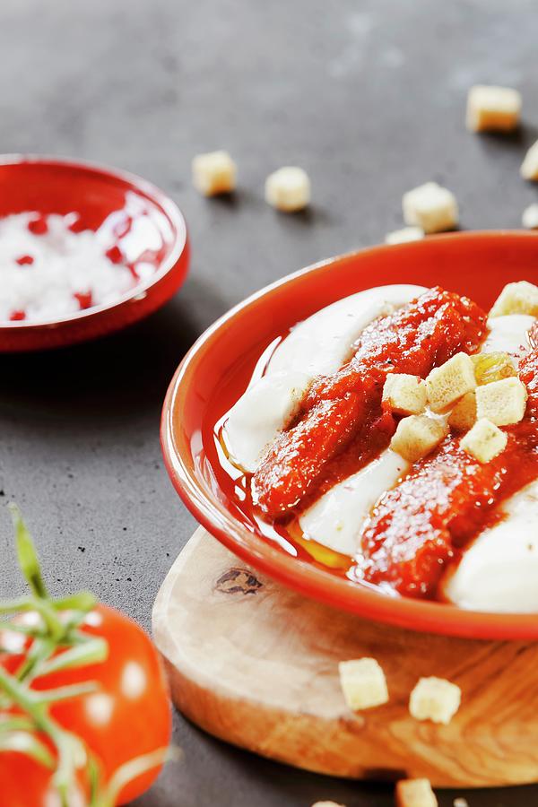 Tomato Yoghurt With Croutons Photograph by Birgit Twellmann