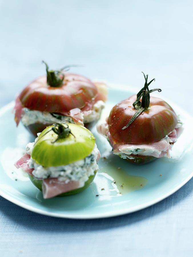 Tomatoes Stuffed With Cream Cheese, Herbs And Aoste Ham Photograph by Amiel