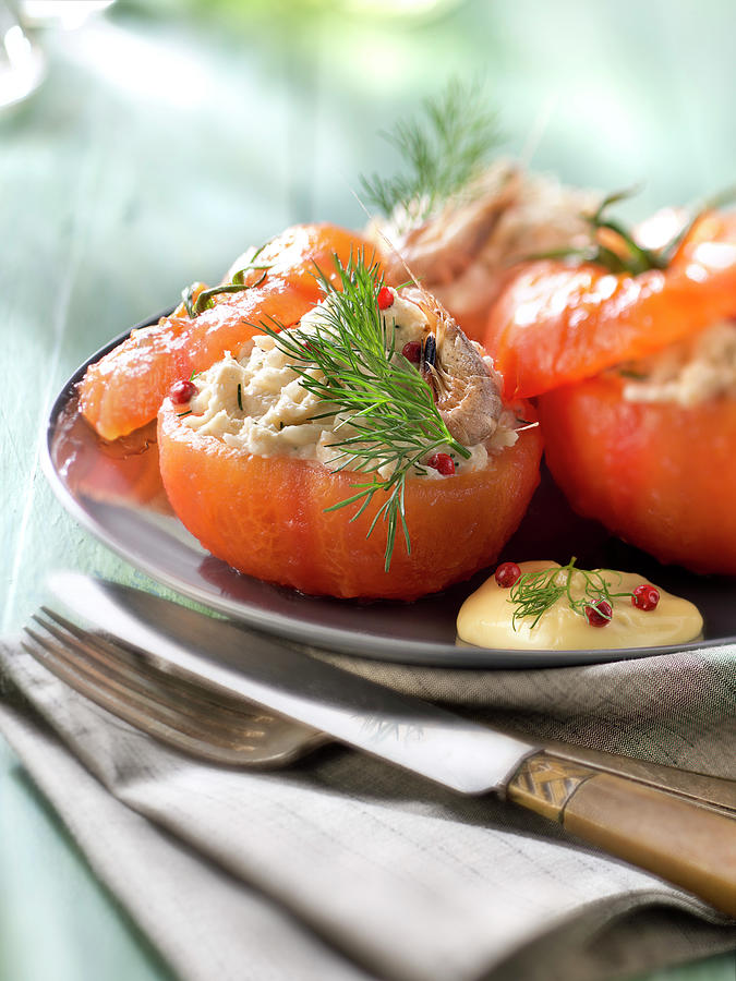 Tomatoes Stuffed With Shrimps, Crab And Mayonnaise Photograph by Studio