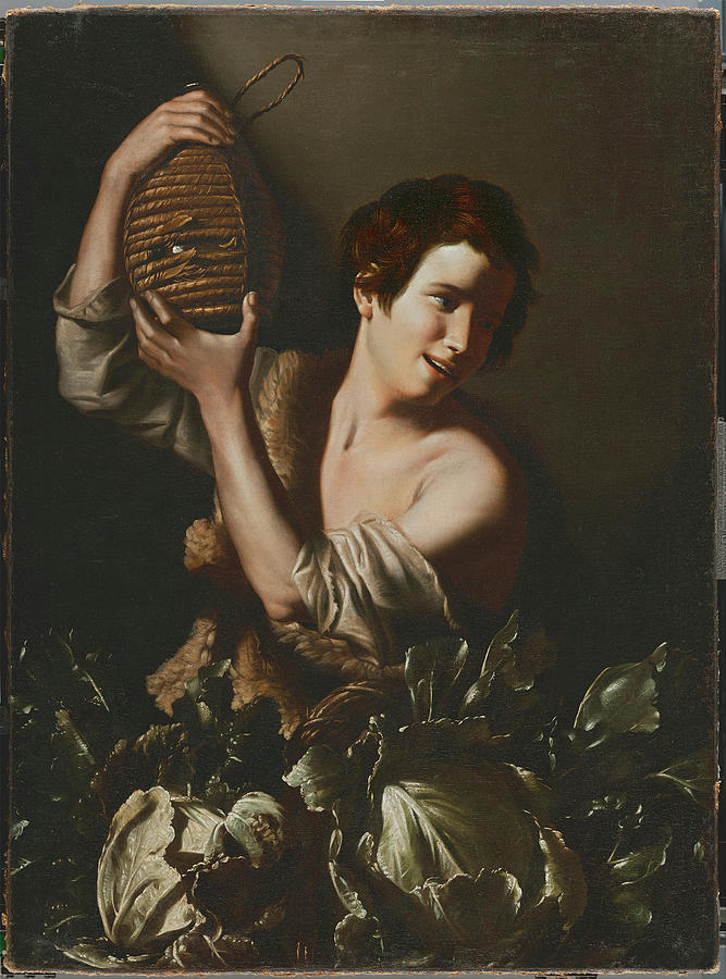 Tommaso Salini -Rome, ca. 1575 -1625-. Young Peasant with a Flask -ca. 1610-. Oil on canvas. 99 x... Painting by Tommaso Salini -c 1575-1625-