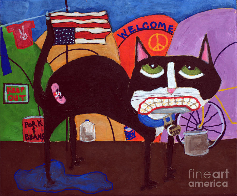 Tommy Cat In Tent City - My Life Series #2 Painting by David Hinds