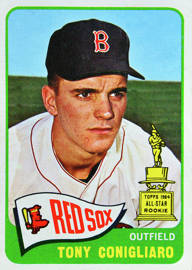 Outfielder Tony Conigliaro of the Boston Red Sox, is greeted by