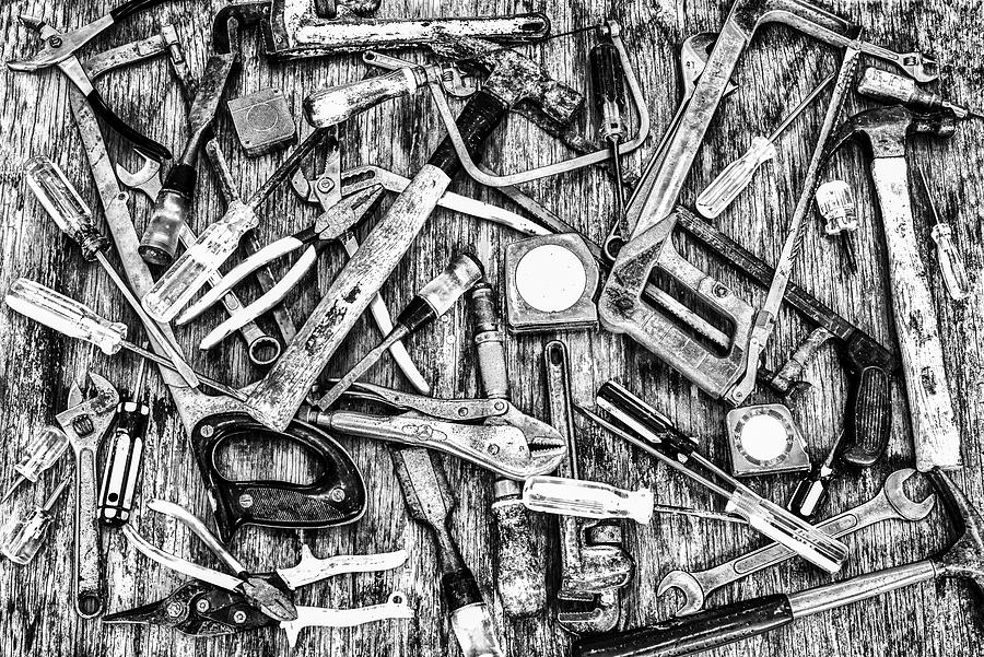 Tools Grayscale Photograph by Joseph S Giacalone
