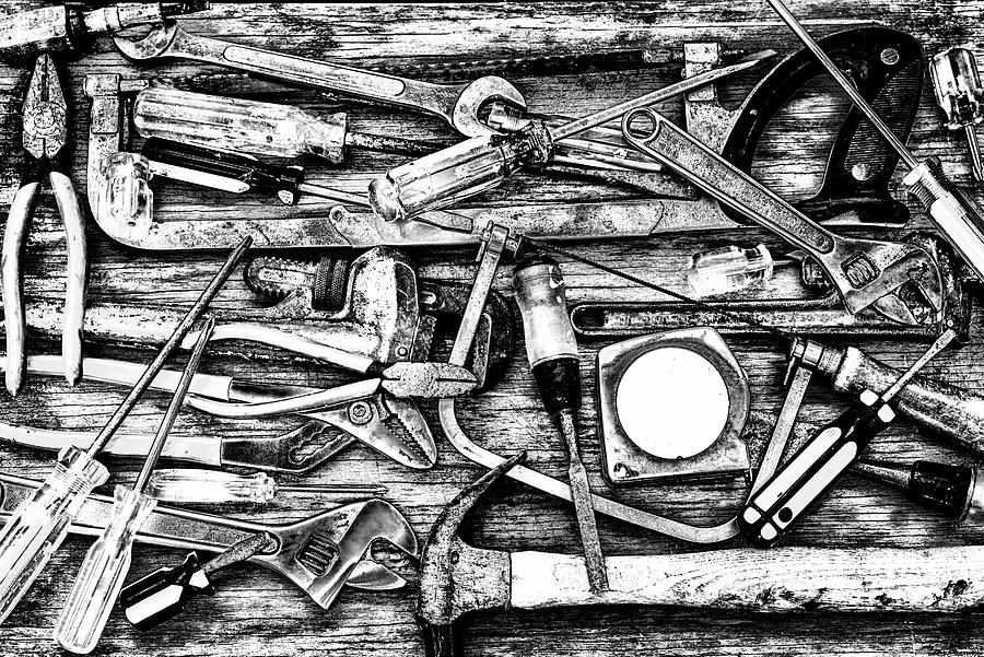 Tools Of The Trade Grayscale Photograph by Joseph S Giacalone
