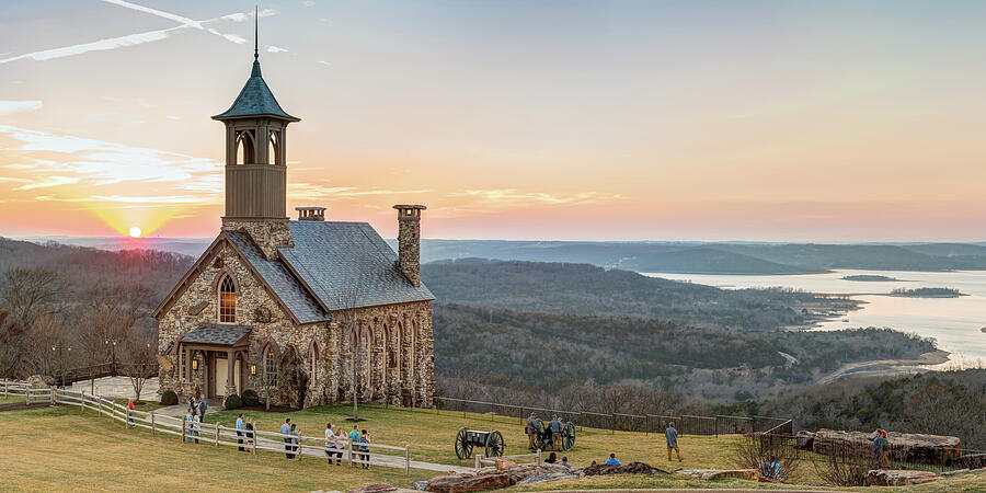 Sunset Photograph - Top of the Rock Chapel Sunset Panorama - Ridgedale Missouri by Gregory Ballos