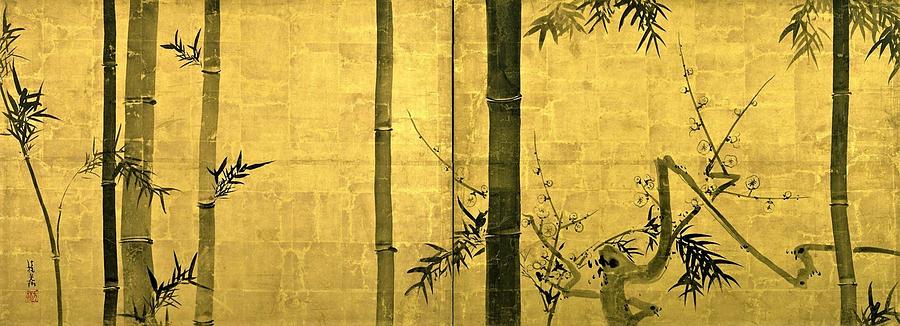 Top Quality Art - Bamboo and plum tree Digital Art by Ogata Korin