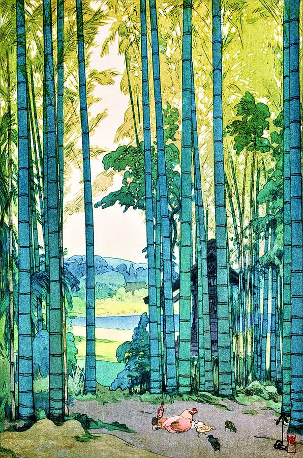 Chicken Painting - Top Quality Art - Bamboo Grove by Yoshida Hiroshi