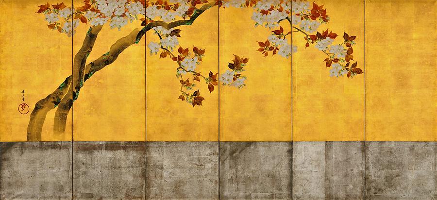 Top Quality Art - Blossoming Cherry Trees #2 Painting by Sakai Hoitsu