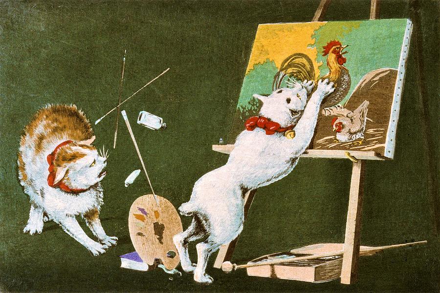 Animal Painting - Top Quality Art - Canvas and Cat by Kobayashi Kiyochika