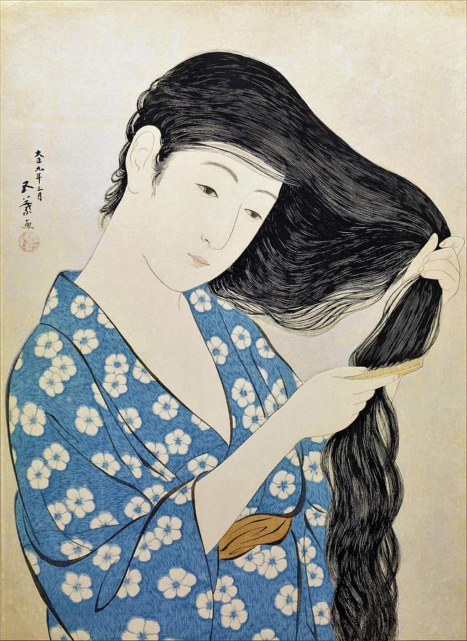 Summer Painting - Top Quality Art - Combing Hair woman by Hashiguchi Goyo