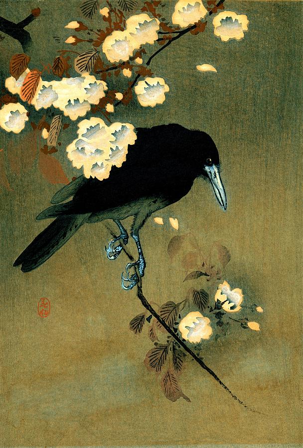 Crow Painting - Top Quality Art - Crow and Blossom by Ohara Koson