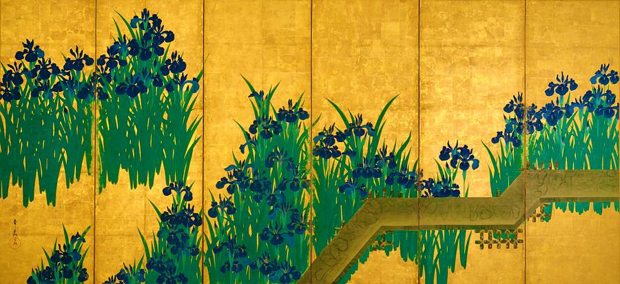 Top Quality Art - Irises at Yatsuhashi-Eight Bridges #1 Digital Art by Ogata Korin