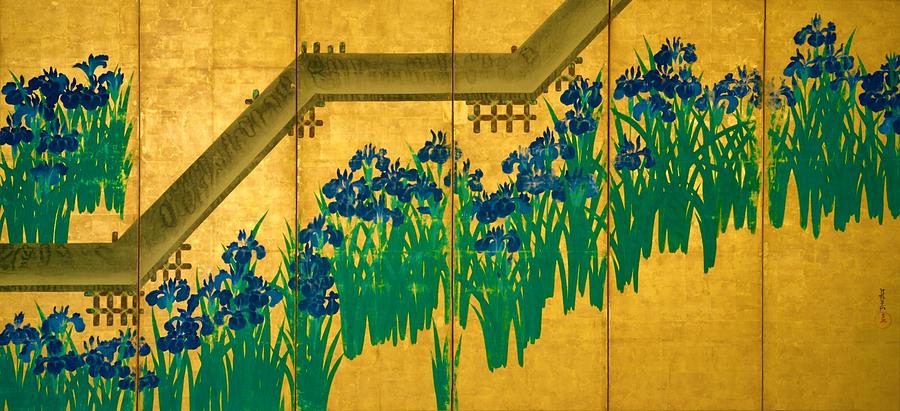 Top Quality Art - Irises at Yatsuhashi-Eight Bridges #2 Digital Art by Ogata Korin