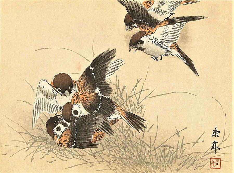 Sparrow Painting - Top Quality Art - Keinen Kachoshokan 12view 11 by Imao Keinen