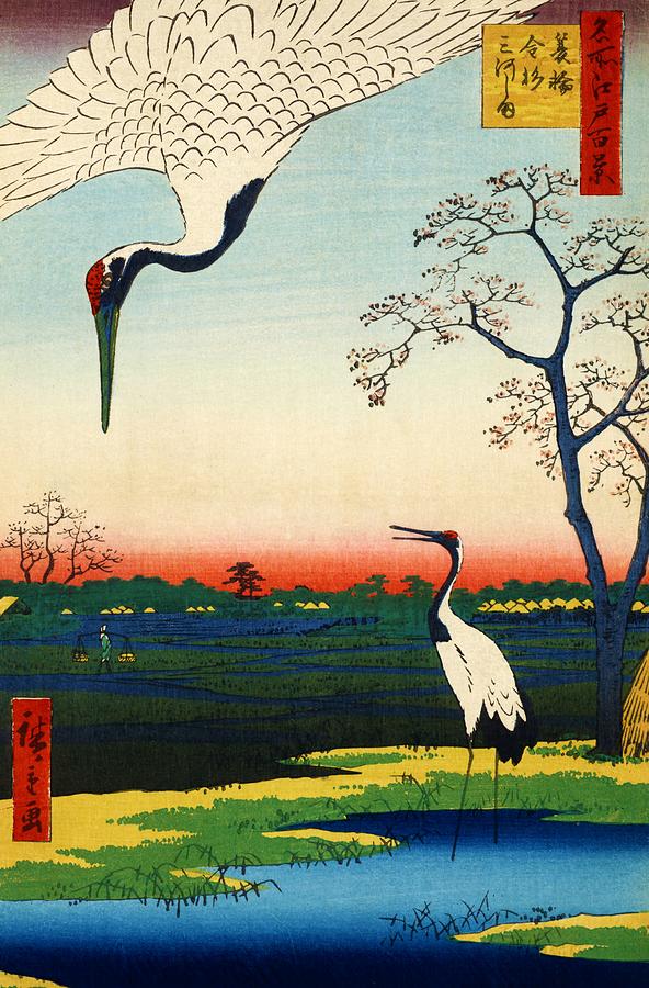 Crane Painting - Top Quality Art - Meisho edo hyakkei-Minowa Kanasugi-Mikawashima by Utagawa Hiroshige