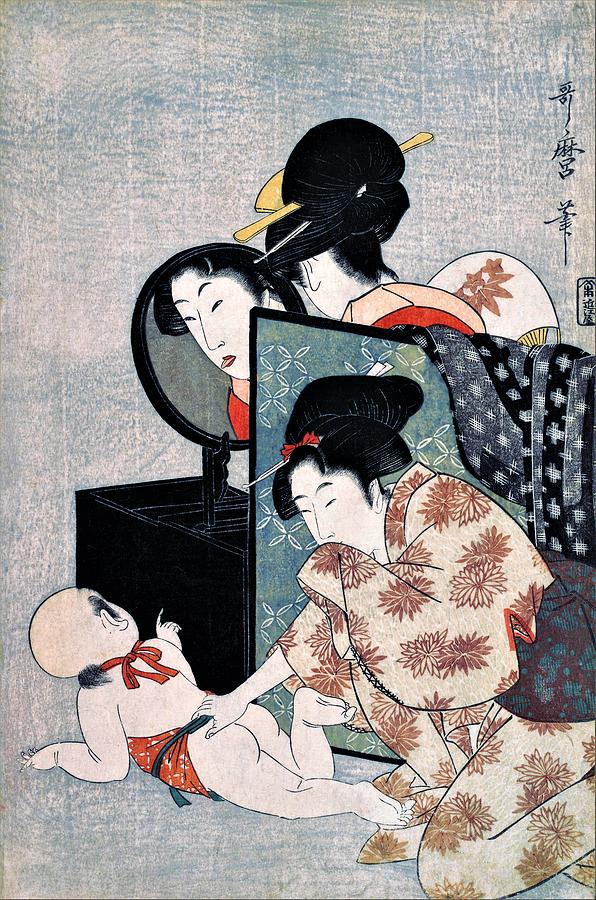 Unique Painting - Top Quality Art - Nurse by Kitagawa Utamaro
