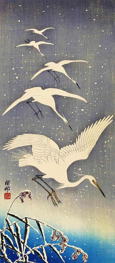 Top Quality Art - Snows Egret Painting by Ohara Koson
