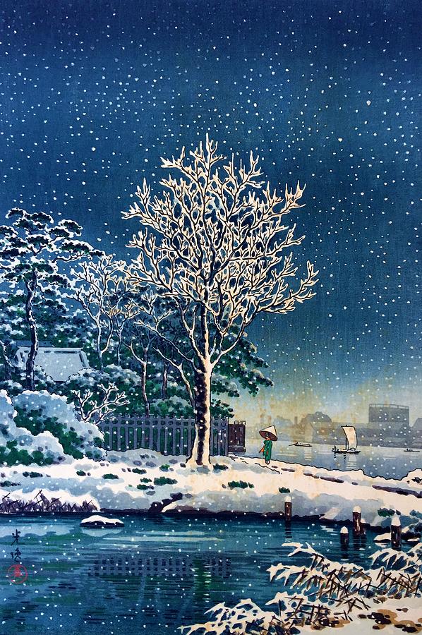 Winter Painting - Top Quality Art - Sumida river water god forest by Tsuchiya Koitsu