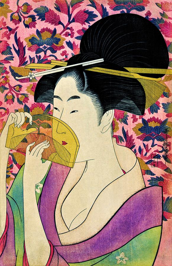 Cool Painting - Top Quality Art - Woman with a comb by Kitagawa Utamaro