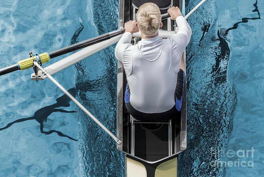Young Photograph - Top View Of Athletic Competition Rower by Mezzotint Young Photograph - Top View Of Athletic Competition Rower by Mezzotint