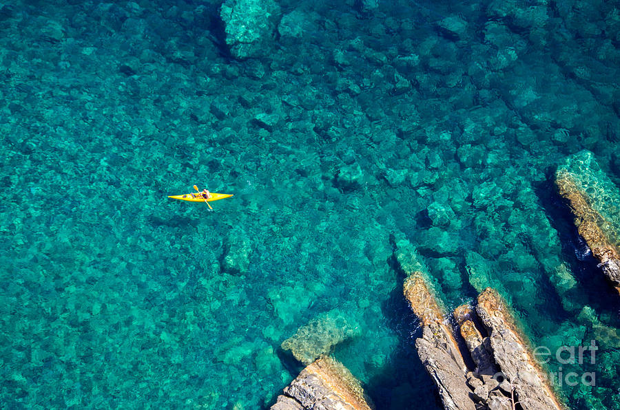 Canoe Photograph - Top View Of Kayak Boat Oin Shallow by Mikhail Varentsov Canoe Photograph - Top View Of Kayak Boat Oin Shallow by Mikhail Varentsov