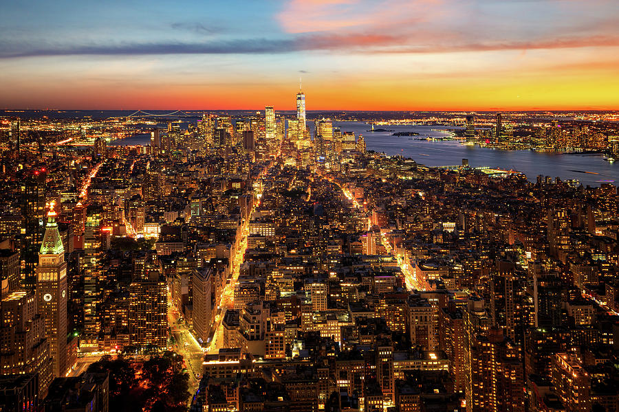 Top view of New york city in sunset time with building of city a Photograph by Anek Suwannaphoom