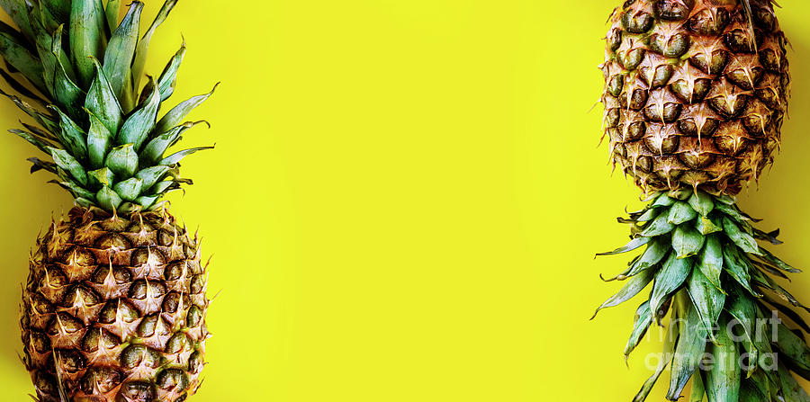Top view of pineapple border on bright yellow background. Vivid Photograph  by Jelena Jovanovic - Pixels