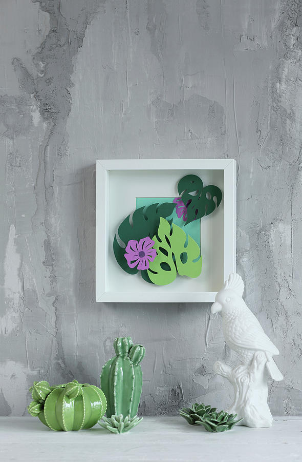 Topical 3d Picture With Paper Leaves And Flowers Photograph by Thordis Rggeberg