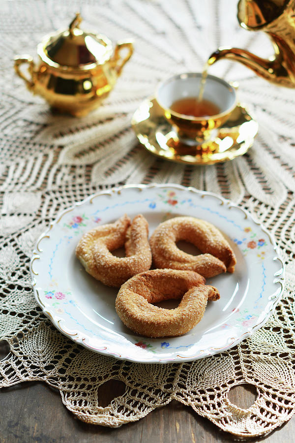 Torcetti Di Saint Vincent italian Sugar Rings Served With Tea Photograph by Mariola Streim