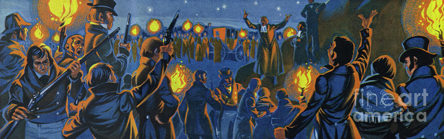 Torchlight demonstration in Yorkshire  Painting by Angus McBride