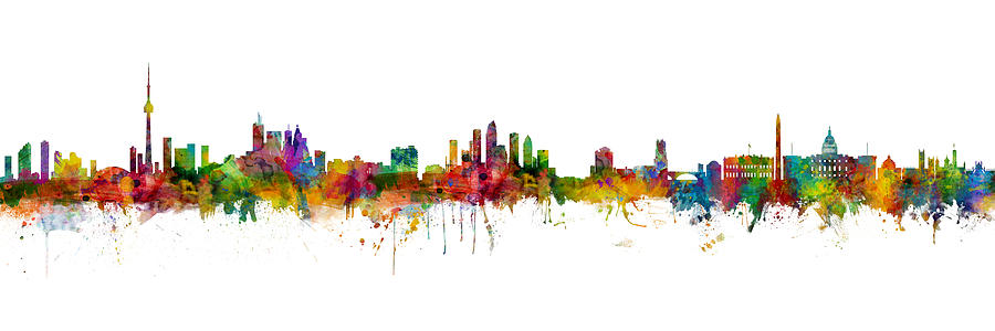 Toronto, Tampa and Washington DC Skylines Mashup Digital Art by Michael Tompsett