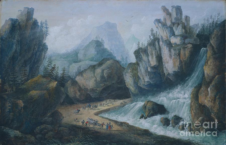 Torrent And Waterfall In The Alps Drawing by Heritage Images