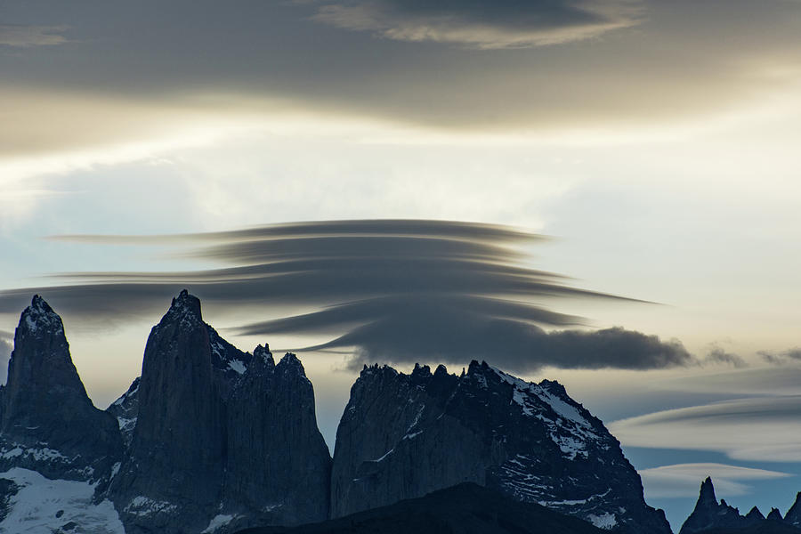 Torres del Paine, Patagonia in the evening with lenticular clouds Photograph by Mark Hunter