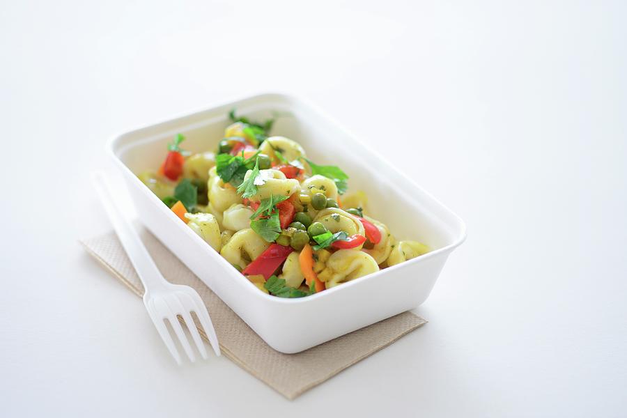 Tortellini With Vegetables In A Takeaway Box Photograph by Tanja Major