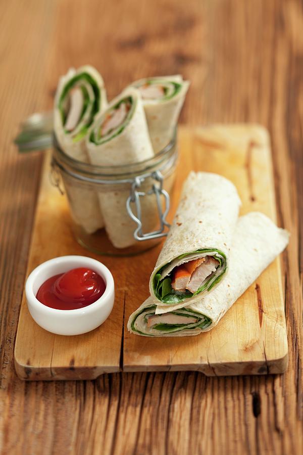 Tortilla Wraps With Spinach And Smoked Chicken Breast Photograph by Rua Castilho