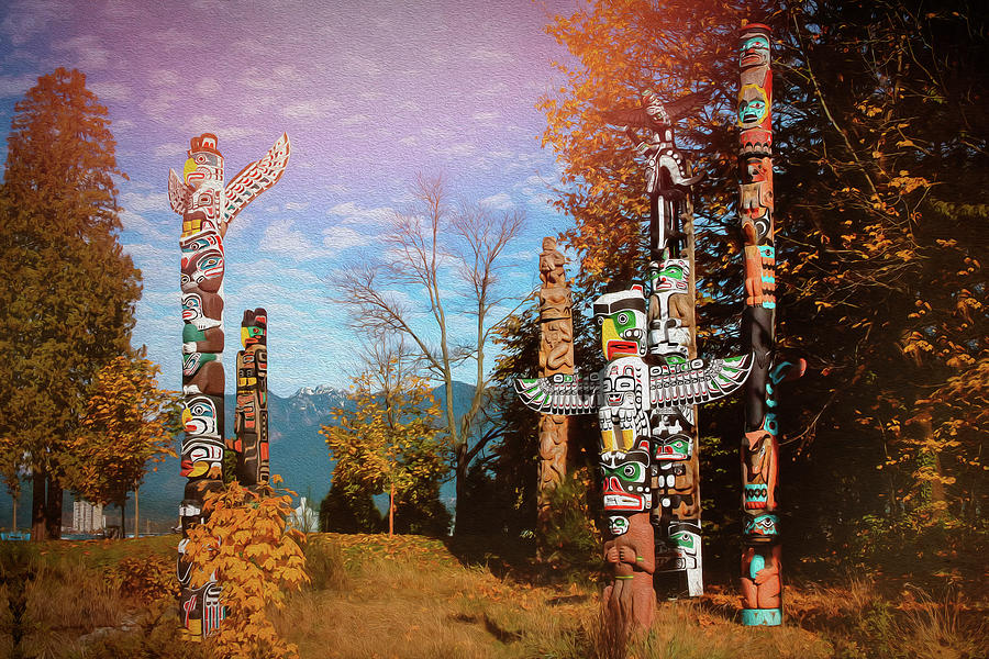 Fall Photograph - Totem Poles Stanley Park Vancouver Canada  by Carol Japp