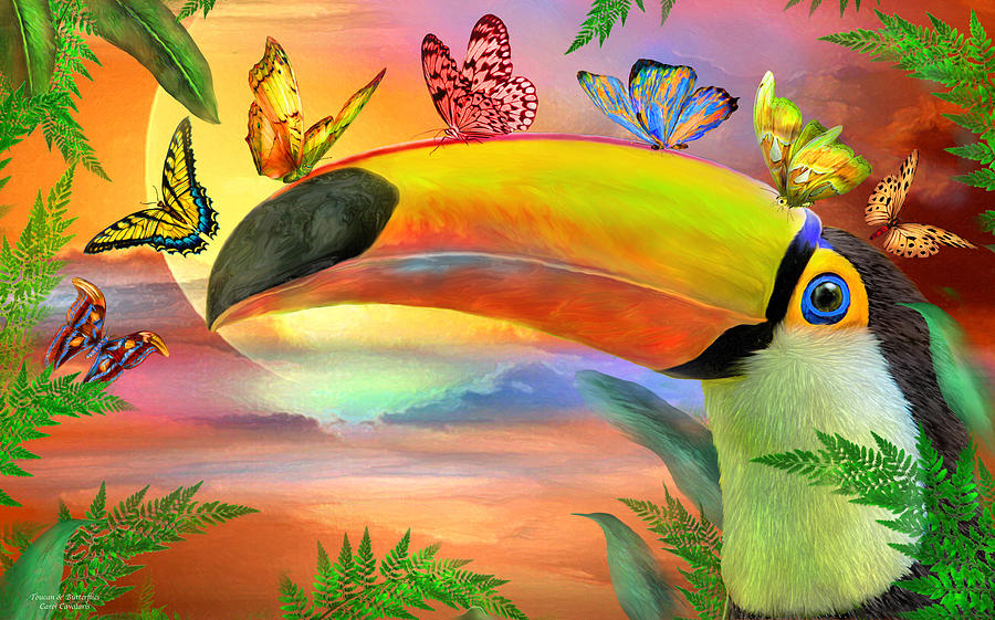 Toucan And Butterflies Mixed Media by Carol Cavalaris
