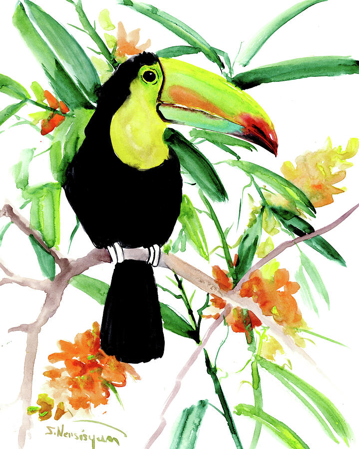 Toucan in Jungle Painting by Suren Nersisyan