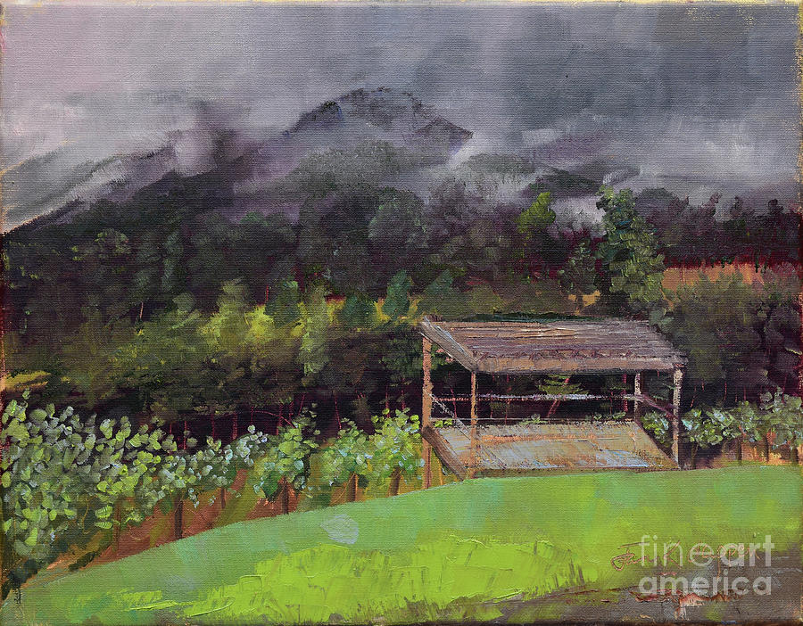 Touch the Clouds - at Ott Farms and Vineyard Painting by Jan Dappen