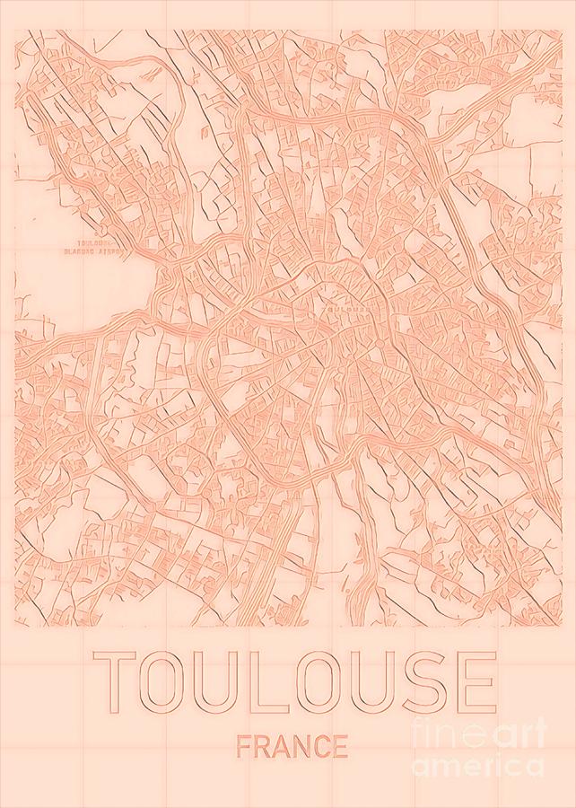 Toulouse Blueprint City Map Digital Art by HELGE Art Gallery