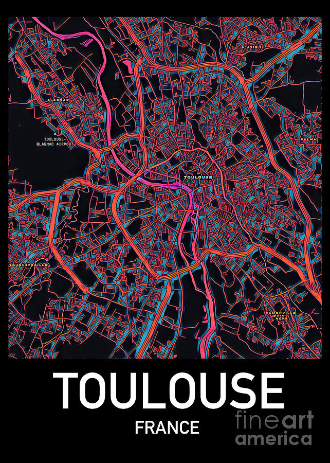 Toulouse City Map Digital Art by HELGE Art Gallery