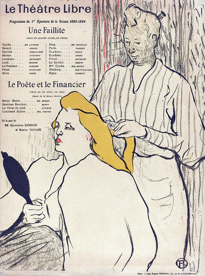 The Hairdresser - Program for the Theatre-Libre, 1893 Drawing by Henri De Toulouse-lautrec
