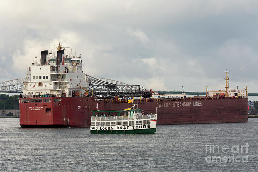 Device Photograph - Tour Boat And Cargo Ship by Jim West/science Photo Library