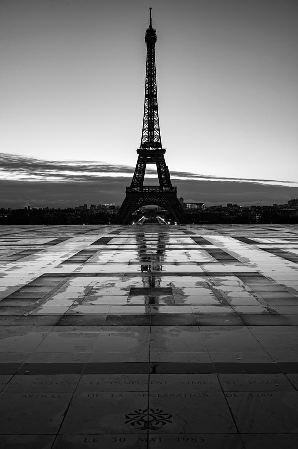 Eiffel Tower In Paris, France, Seen On A Rainy Morning At Blue Hour. Photograph