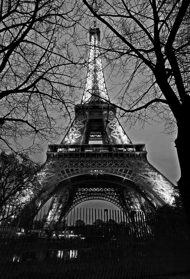 Tour eiffel lights on black and white Photograph by Pedro Cardona Llambias