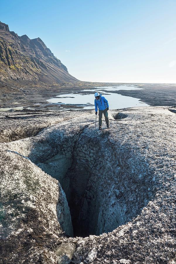 Tourist At Crevasse, Iceland Digital Art by Matt Williams-ellis